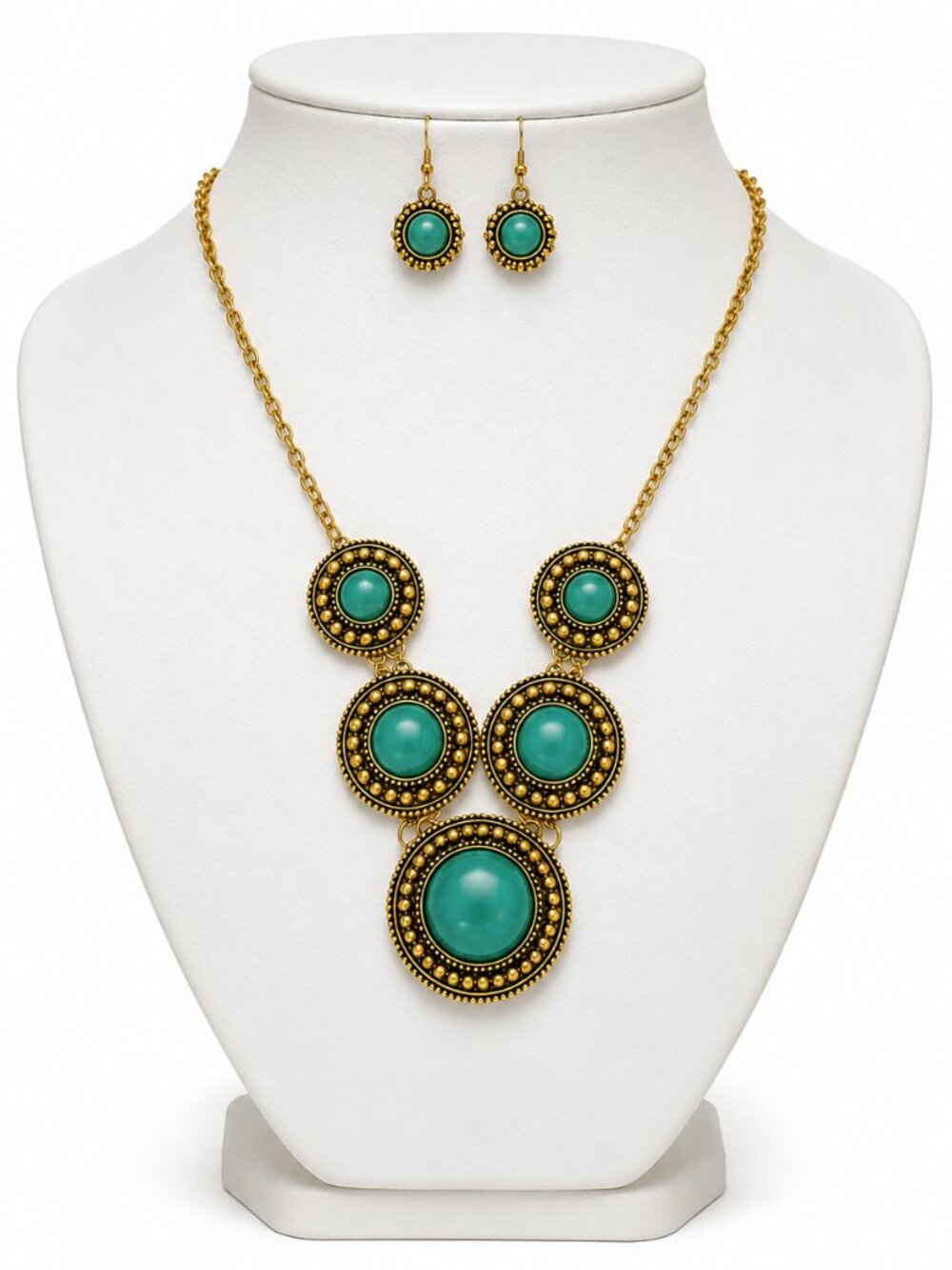 Women's Statement Necklace Set with Matching Earrings Turquoise Boho Jewelry